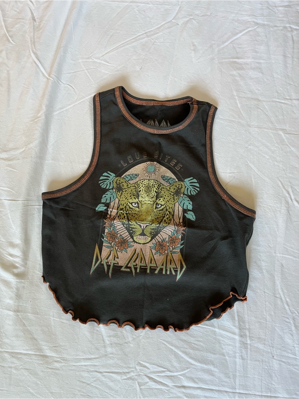 Forever 21 Black Tank Top with Leopard Graphic and Rust Trim - Kids